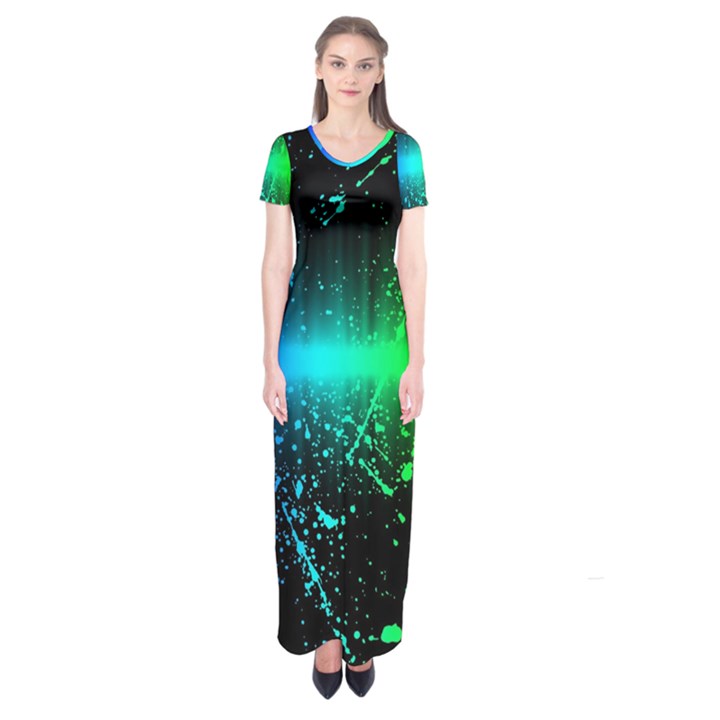 Space Galaxy Green Blue Black Spot Light Neon Rainbow Short Sleeve Maxi Dress