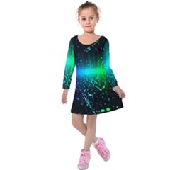 Space Galaxy Green Blue Black Spot Light Neon Rainbow Kids  Long Sleeve Velvet Dress by Mariart