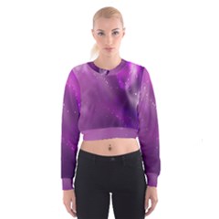 Space Star Planet Galaxy Purple Cropped Sweatshirt by Mariart