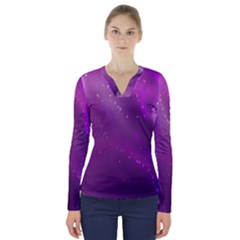 Space Star Planet Galaxy Purple V-neck Long Sleeve Top