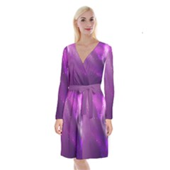 Space Star Planet Galaxy Purple Long Sleeve Velvet Front Wrap Dress by Mariart