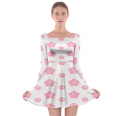 Star Pink Flower Polka Dots Long Sleeve Skater Dress