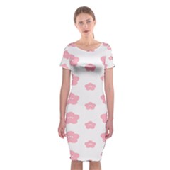 Star Pink Flower Polka Dots Classic Short Sleeve Midi Dress