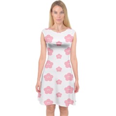 Star Pink Flower Polka Dots Capsleeve Midi Dress