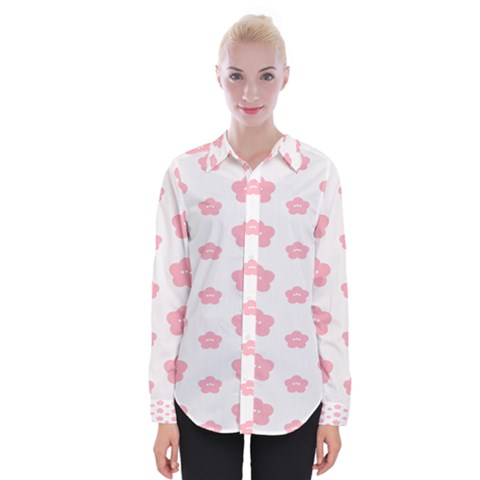 Star Pink Flower Polka Dots Womens Long Sleeve Shirt by Mariart