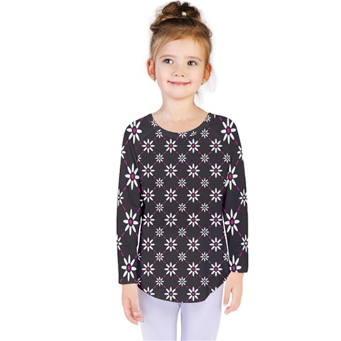 Sunflower Star Floral Purple Pink Kids  Long Sleeve Tee by Mariart