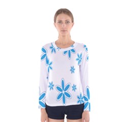 Star Flower Blue Women s Long Sleeve Tee