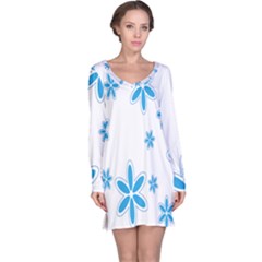 Star Flower Blue Long Sleeve Nightdress