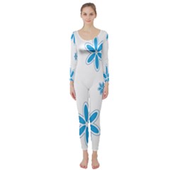 Star Flower Blue Long Sleeve Catsuit