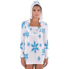 Star Flower Blue Long Sleeve Hooded T-shirt by Mariart