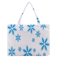 Star Flower Blue Zipper Medium Tote Bag