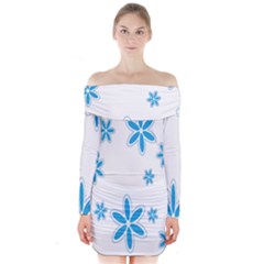 Star Flower Blue Long Sleeve Off Shoulder Dress