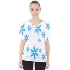 Star Flower Blue V-neck Dolman Drape Top