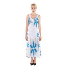 Star Flower Blue Sleeveless Maxi Dress