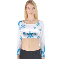 Star Flower Blue Long Sleeve Crop Top by Mariart