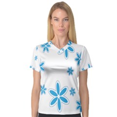 Star Flower Blue V-neck Sport Mesh Tee