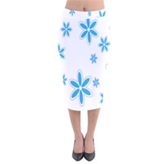 Star Flower Blue Velvet Midi Pencil Skirt