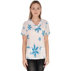 Star Flower Blue Scrub Top