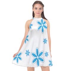 Star Flower Blue Halter Neckline Chiffon Dress  by Mariart