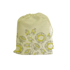 Sunflower Fly Flower Floral Drawstring Pouches (large)  by Mariart