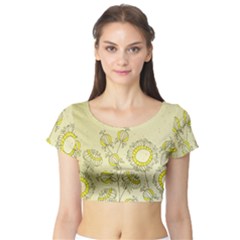 Sunflower Fly Flower Floral Short Sleeve Crop Top