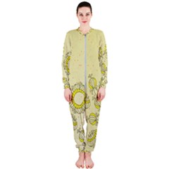 Sunflower Fly Flower Floral Onepiece Jumpsuit (ladies)  by Mariart