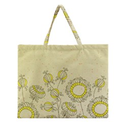 Sunflower Fly Flower Floral Zipper Large Tote Bag