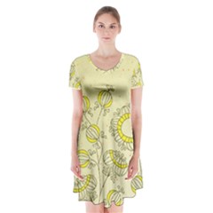 Sunflower Fly Flower Floral Short Sleeve V-neck Flare Dress by Mariart