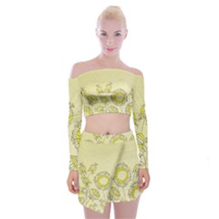 Sunflower Fly Flower Floral Off Shoulder Top With Skirt Set by Mariart