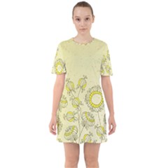 Sunflower Fly Flower Floral Sixties Short Sleeve Mini Dress by Mariart