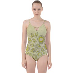 Sunflower Fly Flower Floral Cut Out Top Tankini Set