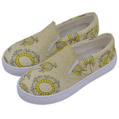 Sunflower Fly Flower Floral Kids  Canvas Slip Ons by Mariart