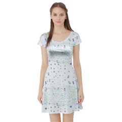 Spot Polka Dots Blue Pink Sexy Short Sleeve Skater Dress by Mariart