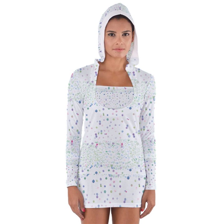 Spot Polka Dots Blue Pink Sexy Long Sleeve Hooded T-shirt