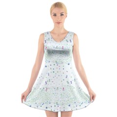 Spot Polka Dots Blue Pink Sexy V-neck Sleeveless Skater Dress by Mariart