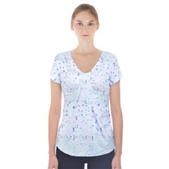 Spot Polka Dots Blue Pink Sexy Short Sleeve Front Detail Top