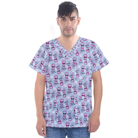 Pattern Kitty Headphones  Men s V-neck Scrub Top by iCreate