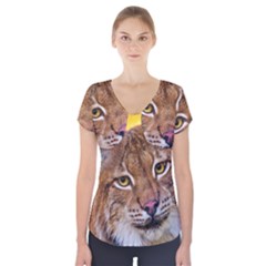 Tiger Beetle Lion Tiger Animals Short Sleeve Front Detail Top