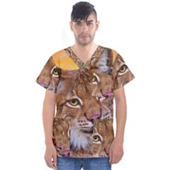 Tiger Beetle Lion Tiger Animals Men s V-neck Scrub Top