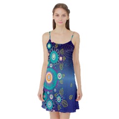 Flower Blue Floral Sunflower Star Polka Dots Sexy Satin Night Slip by Mariart