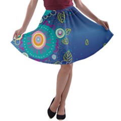 Flower Blue Floral Sunflower Star Polka Dots Sexy A-line Skater Skirt by Mariart