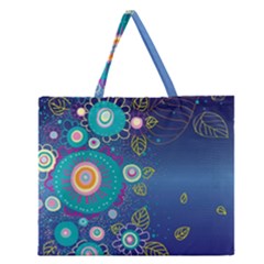 Flower Blue Floral Sunflower Star Polka Dots Sexy Zipper Large Tote Bag by Mariart