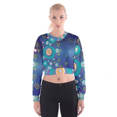 Flower Blue Floral Sunflower Star Polka Dots Sexy Cropped Sweatshirt