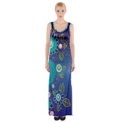 Flower Blue Floral Sunflower Star Polka Dots Sexy Maxi Thigh Split Dress