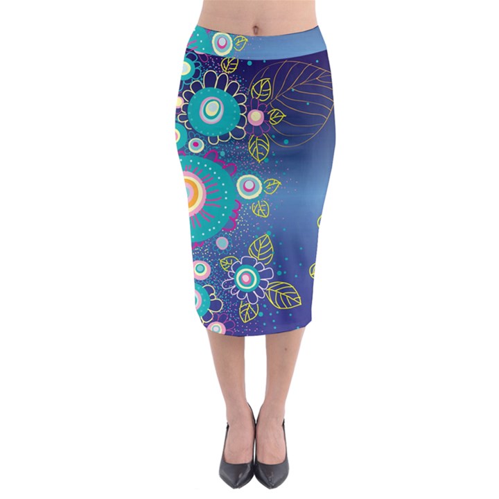 Flower Blue Floral Sunflower Star Polka Dots Sexy Midi Pencil Skirt