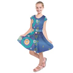 Flower Blue Floral Sunflower Star Polka Dots Sexy Kids  Short Sleeve Dress