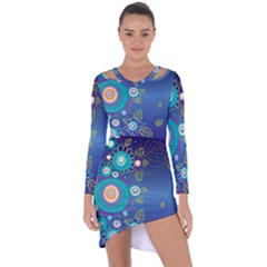 Flower Blue Floral Sunflower Star Polka Dots Sexy Asymmetric Cut-out Shift Dress