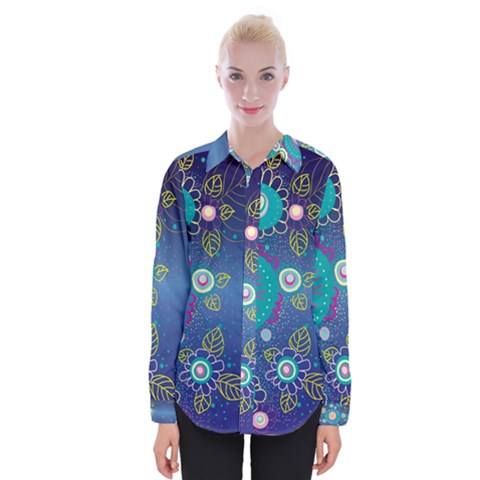 Flower Blue Floral Sunflower Star Polka Dots Sexy Womens Long Sleeve Shirt by Mariart