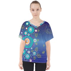 Flower Blue Floral Sunflower Star Polka Dots Sexy V-neck Dolman Drape Top by Mariart