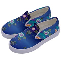 Flower Blue Floral Sunflower Star Polka Dots Sexy Kids  Canvas Slip Ons by Mariart